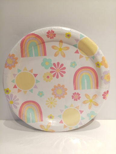 PLATOS DE CARTON ARCOIRIS 8 UNI. 21.9CM 