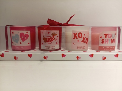 CAJA SET DE 4 VELAS CINTA ROJA
