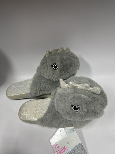 PANTUFLAS DE DINOSAURIO GRIS TALLA S