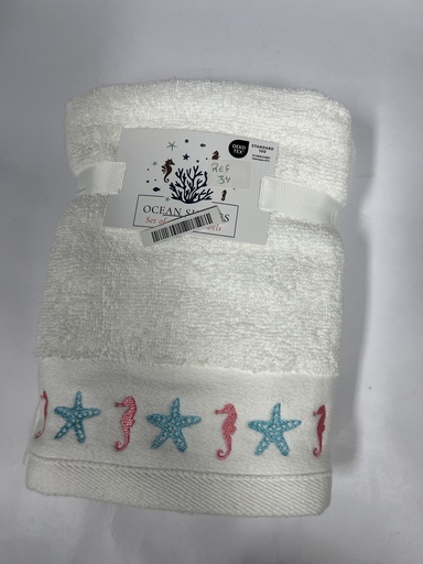 SET DE 2 TOALLAS DE MANO OCEAN SHORES BLANCA CABALLOS DE MAR
