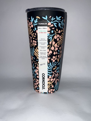 VASO TERMICO NEGRO CON FLORES DE COLORES CORKCICLE