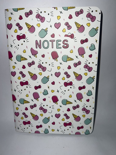 LIBRETA DE NOTAS FONDO BLANCO CARA DE HELLO KITTY HELADOS Y LAZOS