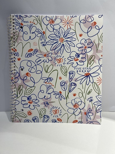LIBRETA ESPIRAL FIVE STAR BLANCA CON FLORES AZULES 27.9CMX21.50CM