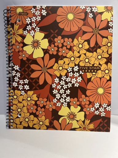 LIBRETA ESPIRAL FIVE STAR FLORES NARANJAS/AMARILLAS Y BLANCAS 27.9CMX21.50CM