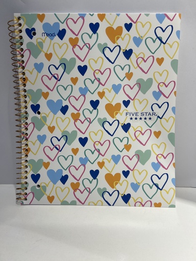 LIBRETA ESPIRAL FIVE STAR CORAZONES DE COLORES  26.6CMX20.30CM 