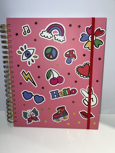 LIBRETA ESPIRAL FLOMO FIGURAS FONDO ROSADO
