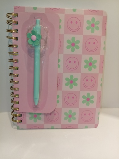 LIBRETA ESPIRAL CARAS FELIZ Y FLORES CON LAPICEROS