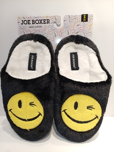 PANTUFLAS DE CARA FELIZ TIPO PELUCHE NEGRA TALLA S 35-36