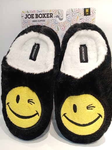 PANTUFLAS DE CARA FELIZ TIPO PELUCHE NEGRA TALLA M 37-38