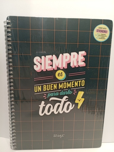 LIBRETA ESPIRAL CUADRICULADA MR. WONDERFUL GRIS