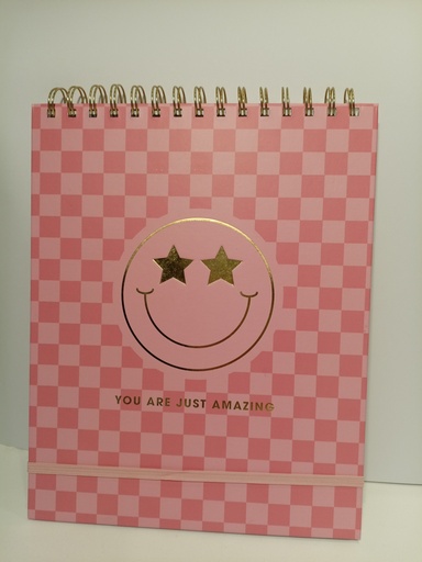 SKETCH LIBRETA DE CUADROS ROSADOS Y CARA FELIZ