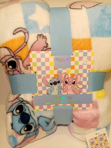 COBIJA STITCH ROSADA AZUL DE CUADROS