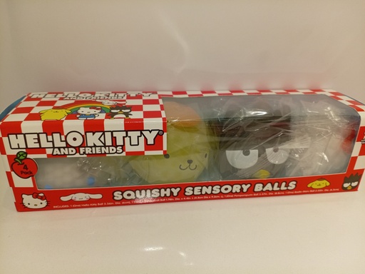 SQUISHY SENSORY BALLS HELLO KITTY SET DE 4 CAJA ROJA DE CUADROS