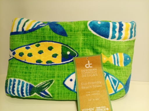 TOALLA DE BAÑO DEBORAH CONNOLLY PESCADOS FONDO VERDE