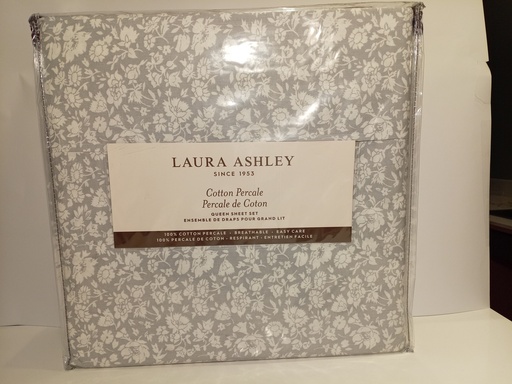 SABANA QUEEN LAURA ASHLEY FLORES BLANCAS FONDO GRIS