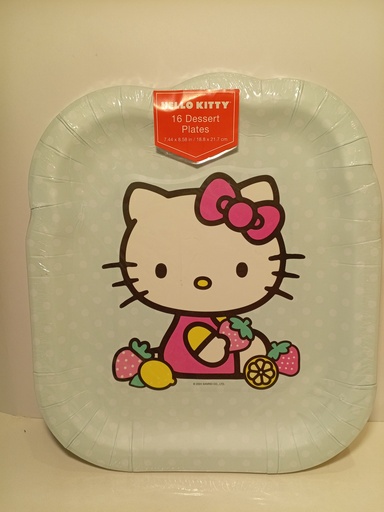 PLATOS DE CARTON CUADRADO HELLO KITTY 16 UNI. 18.8CM