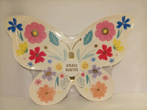 PLATOS DE CARTON FORMA DE MARIPOSA 8 UNI.