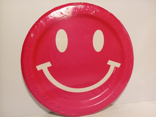 PLATOS DE CARTON CARA FELIZ FUCSIA 10 UNI.