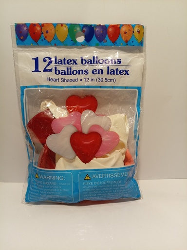 PAQUETE DE GLOBOS CORAZONES 12 UNIDADES 