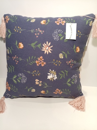 COJIN DECORATIVE PILLOW FLORES FONDO AZUL