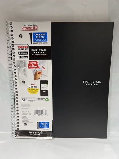 LIBRETA ESPIRAL FIVE STAR NEGRO 27.9x21.5cm 